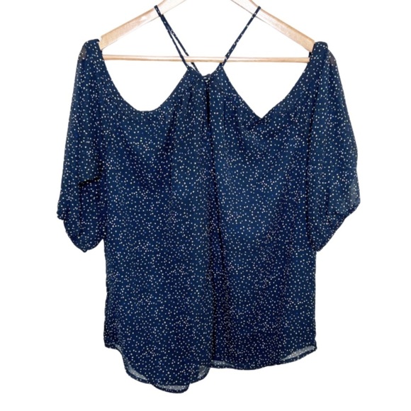 New with Tags Papermoon Women's Lidia Cold Shoulder Navy Polka Dot Navy Blouse - Picture 12 of 16